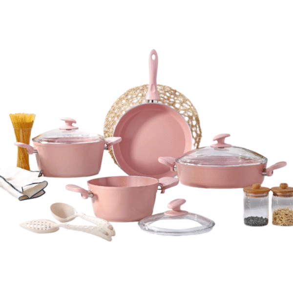 9PCS PINK COOKWARE SET