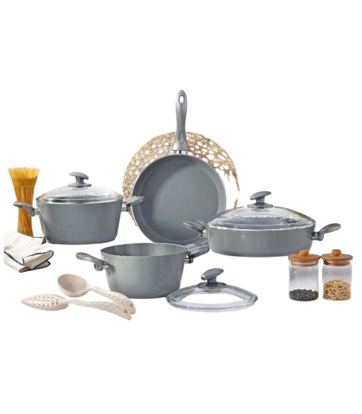 9PC GRAY COOKWARE SET - Image 1