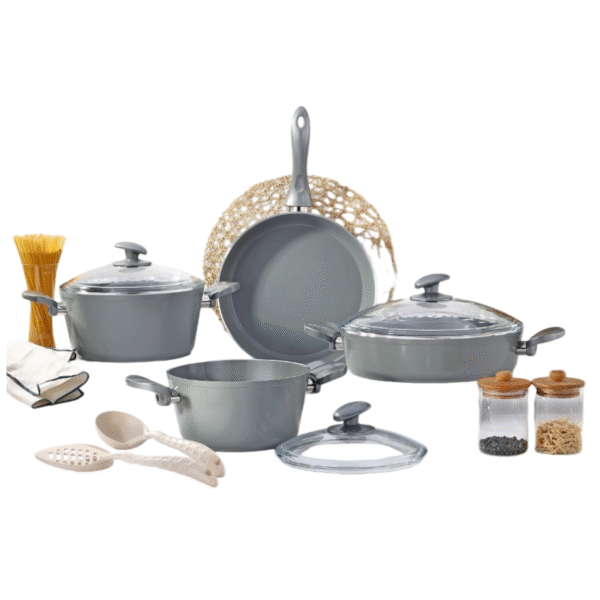 9PC GRAY COOKWARE SET
