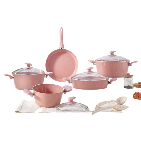 11PCS PINK COOKWARE SET