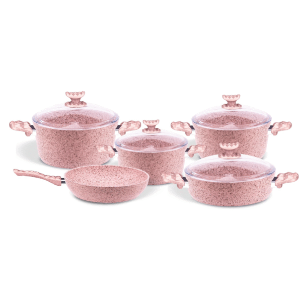 9PCS PINK COOKWARE SET