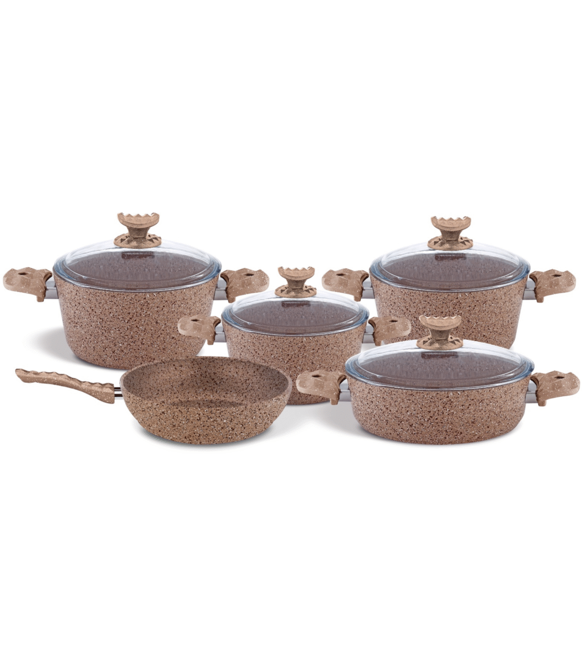 BIG 9PCS LIGHT BROWN COOKWARE SET - Image 1