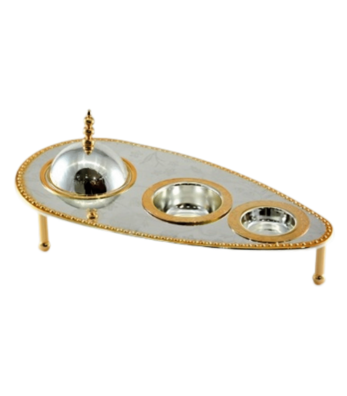 4 PC TRAY W/STAND SILVER GOLD - Image 1