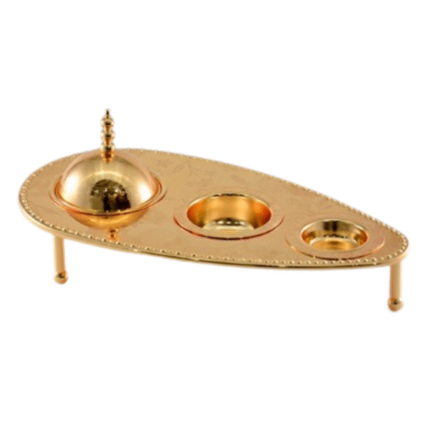 4 PC TRAY W/STAND GOLD