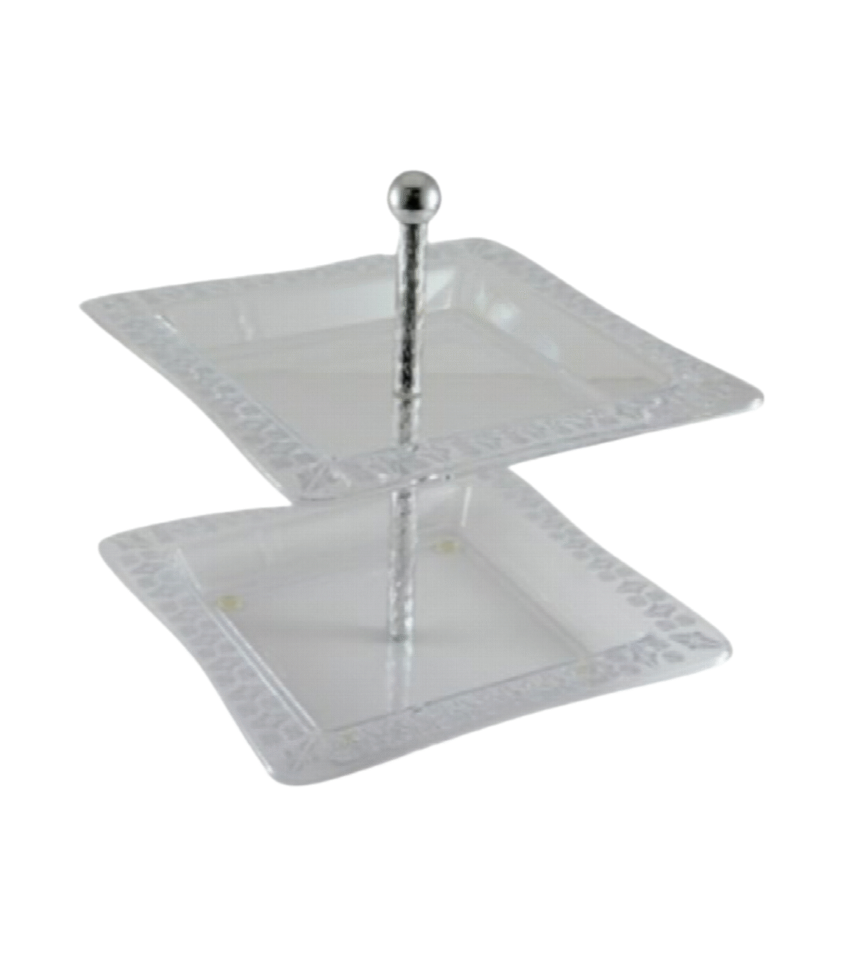 GLITTER 2-TIER SERVING TRAY-SHINY SILVER - Image 1