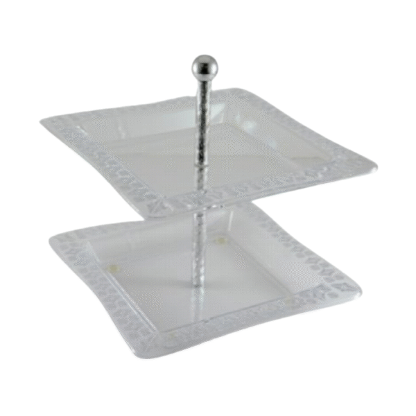 GLITTER 2-TIER SERVING TRAY-SHINY SILVER